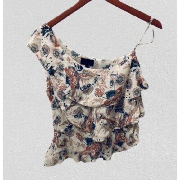 INTERMIX Floral Print One-Shoulder Ruffled Blouse Lightweight Size Small - Picture 1 of 8